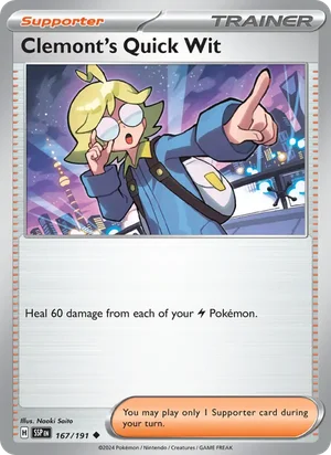 Clemont's Quick Wit 167/191 Uncommon, Surging Sparks Pokémon TCG card