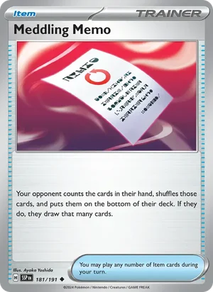 Meddling Memo 181/191 Uncommon, Surging Sparks Pokémon TCG card