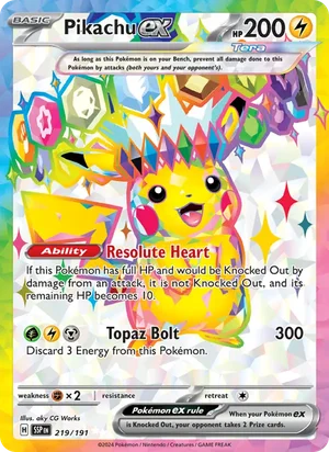 Pikachu ex 219/191 Ultra Rare, Surging Sparks Pokémon TCG card