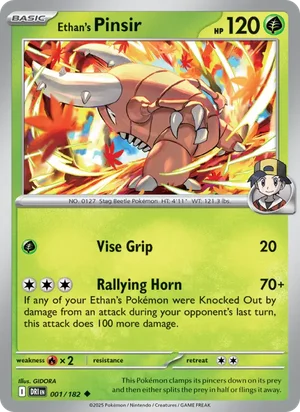 Ethan's Pinsir 001/182 Uncommon, Destined Rivals Pokémon TCG card