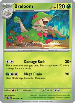 Breloom 006/182 Common, Destined Rivals Pokémon TCG card