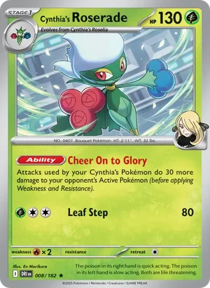 Cynthia's Roserade 008/182 Rare, Destined Rivals Pokémon TCG card