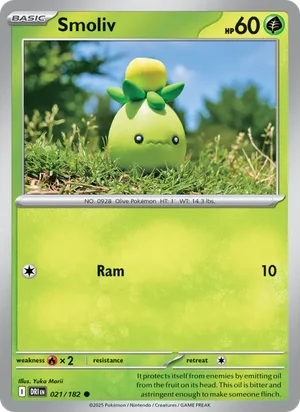 Smoliv 021/182 Common, Destined Rivals Pokémon TCG card