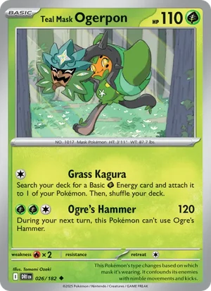 Teal Mask Ogerpon 026/182 Uncommon, Destined Rivals Pokémon TCG card