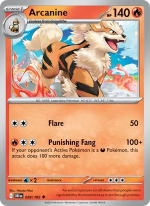 Arcanine 028/182 Uncommon, Destined Rivals Pokémon TCG card