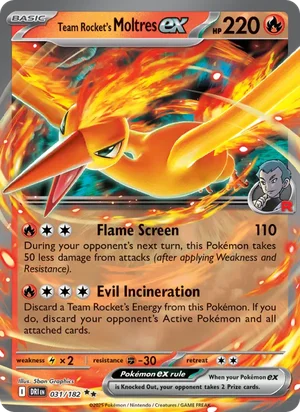 Team Rocket's Moltres ex 031/182 Double Rare, Destined Rivals Pokémon TCG card