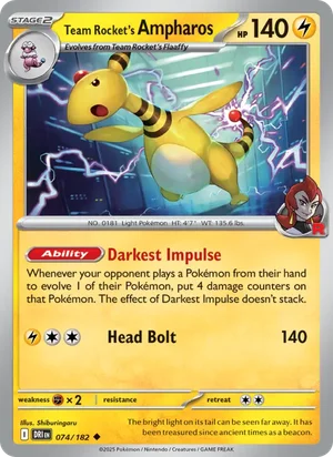 Team Rocket's Ampharos 074/182 Uncommon, Destined Rivals Pokémon TCG card