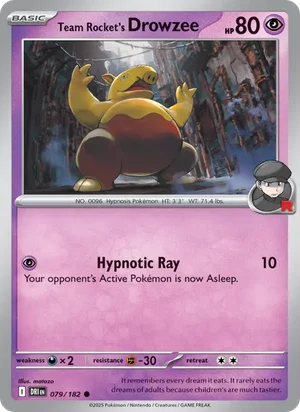 Team Rocket's Drowzee 079/182 Common, Destined Rivals Pokémon TCG card