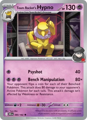 Team Rocket's Hypno 080/182 Uncommon, Destined Rivals Pokémon TCG card