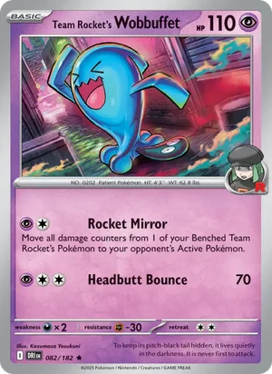 Team Rocket's Wobbuffet 082/182 Rare, Destined Rivals Pokémon TCG card