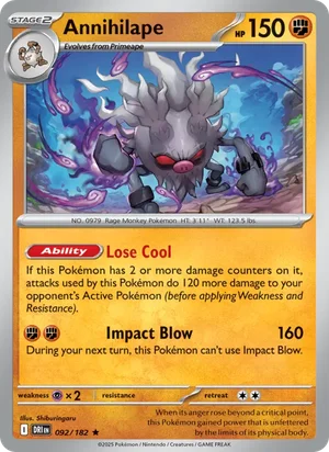 Annihilape 092/182 Rare, Destined Rivals Pokémon TCG card