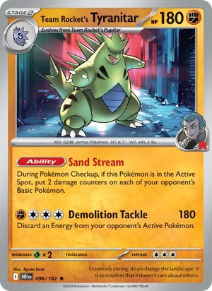 Team Rocket's Tyranitar 096/182 Rare, Destined Rivals Pokémon TCG card