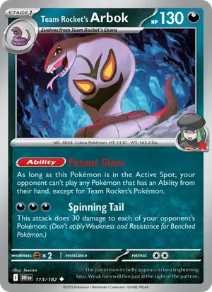 Team Rocket's Arbok 113/182 Uncommon, Destined Rivals Pokémon TCG card