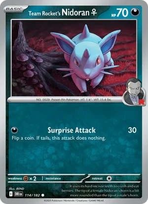 Team Rocket's Nidoran F 114/182 Common, Destined Rivals Pokémon TCG card