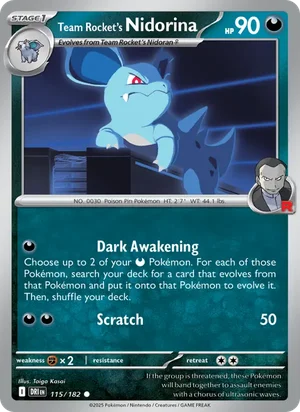 Team Rocket's Nidorina 115/182 Common, Destined Rivals Pokémon TCG card