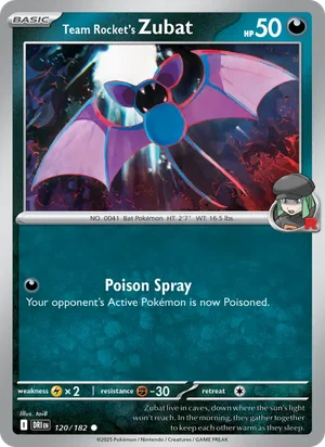 Team Rocket's Zubat 120/182 Common, Destined Rivals Pokémon TCG card