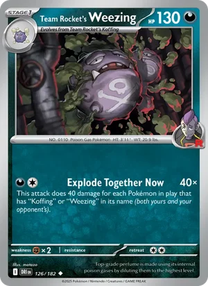 Team Rocket's Weezing 126/182 Uncommon, Destined Rivals Pokémon TCG card