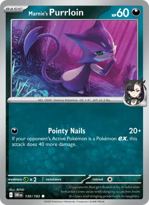 Marnie's Purrloin 130/182 Common, Destined Rivals Pokémon TCG card