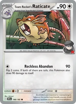 Team Rocket's Raticate 148/182 Common, Destined Rivals Pokémon TCG card