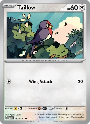 Taillow 156/182 Common, Destined Rivals Pokémon TCG card