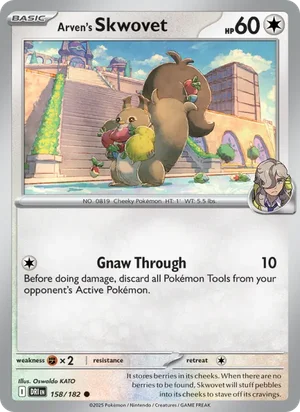 Arven's Skwovet 158/182 Common, Destined Rivals Pokémon TCG card
