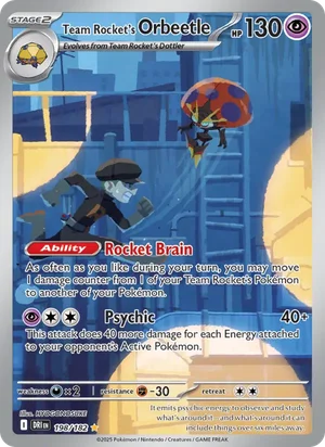 Team Rocket's Orbeetle 198/182 Illustration Rare, Destined Rivals Pokémon TCG card