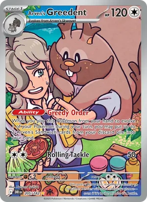 Arven's Greedent 205/182 Illustration Rare, Destined Rivals Pokémon TCG card