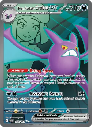 Team Rocket's Crobat ex 217/182 Ultra Rare, Destined Rivals Pokémon TCG card