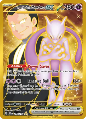 Team Rocket's Mewtwo ex 240/182 Hyper Rare, Destined Rivals Pokémon TCG card