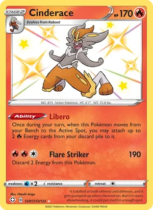 Cinderace SV017 Shiny Holo Rare, Shining Fates Pokémon TCG card