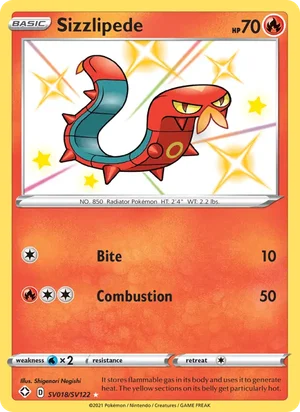 Sizzlipede SV018 Shiny Holo Rare, Shining Fates Pokémon TCG card
