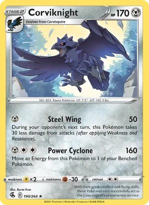 Corviknight 190/264 Rare, Fusion Strike Pokémon TCG card