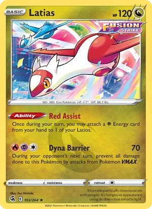 Latias 193/264 Rare, Fusion Strike Pokémon TCG card