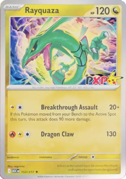 PokémonXP-stamped Rayquaza promo card